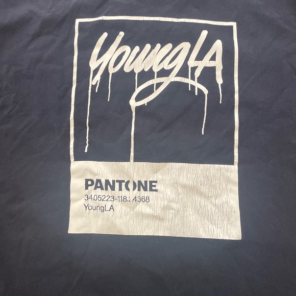 YoungLA Pantone Drip 449 Washed Drip Tee Black Double Sided Cotton Spandex L - Picture 5 of 10